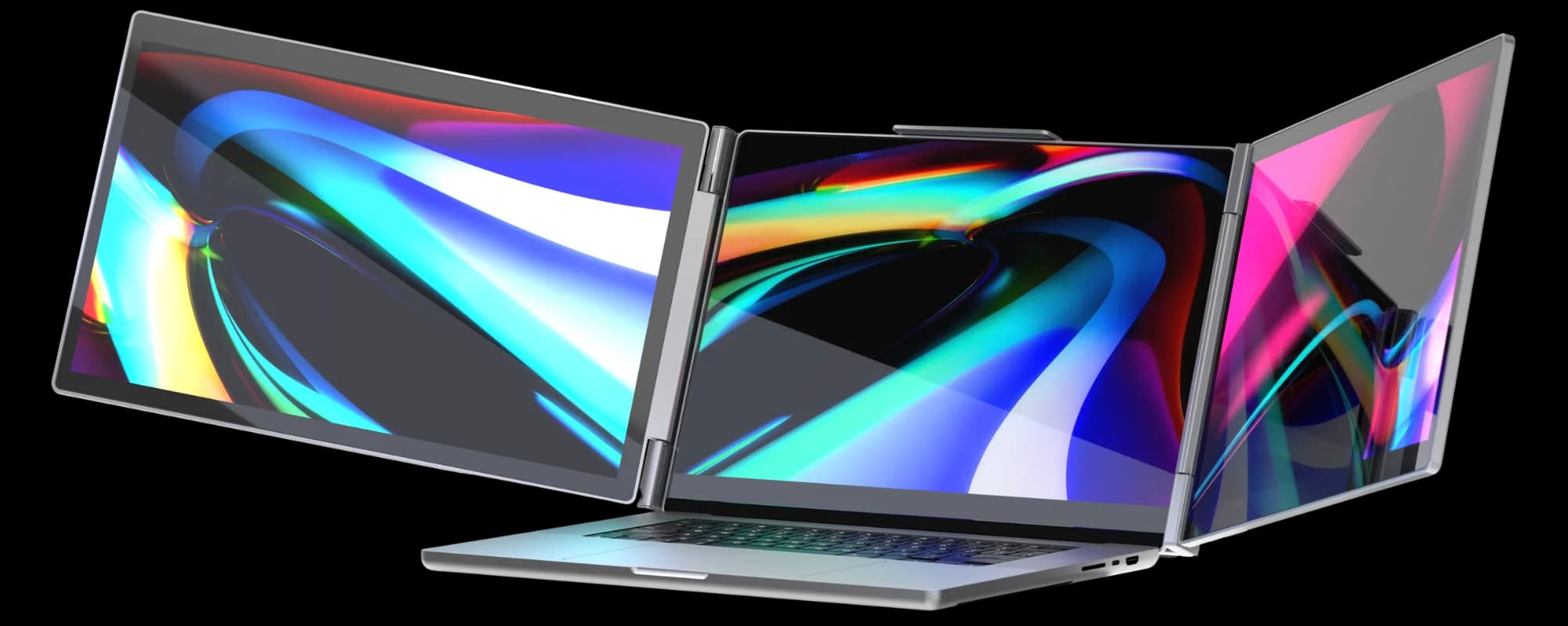 DuoView Pro portable dual monitor system - Two 2.5K screens attached to laptop with USB-C, aluminum design